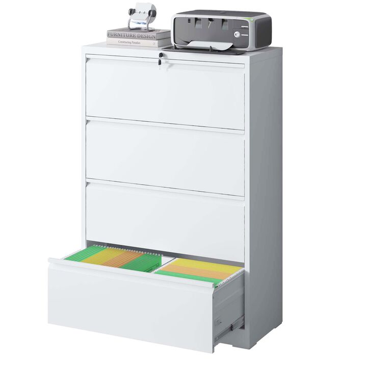 Lateral File Cabinet 4 Drawer, Filing Cabinet with Lock, Lockable File Cabinet for Home Office, Locking Metal File Cabinet for Legal/Letter/A4/F4 Size