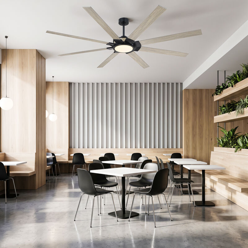 84" Black Farmhouse Windmill 8 Blade Reversible DC Dimmable Extra Large Ceiling Fan with LED Light and Remote image number 3