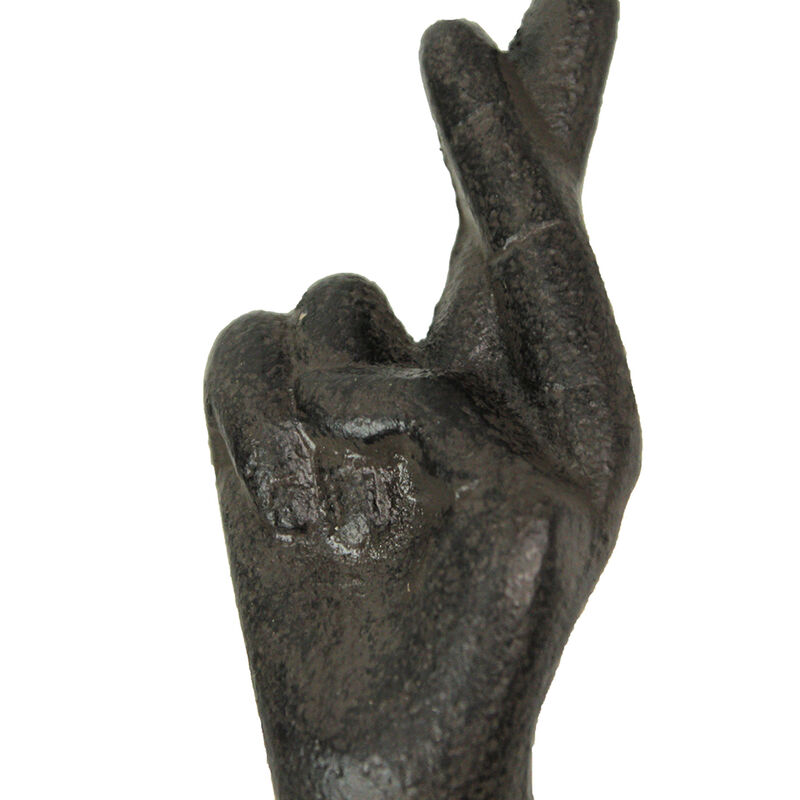 Set of 3 Brown Cast Iron Hand Gesture Wall Hooks image number 3