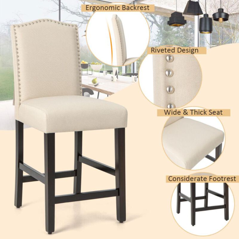 Hivvago 2 Pcs Fabric Nail Head Counter Height Dining Side Chairs Set