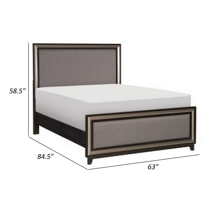 Uri Queen Size Platform Bed, Silver Banding, Polyester Upholstery, Black