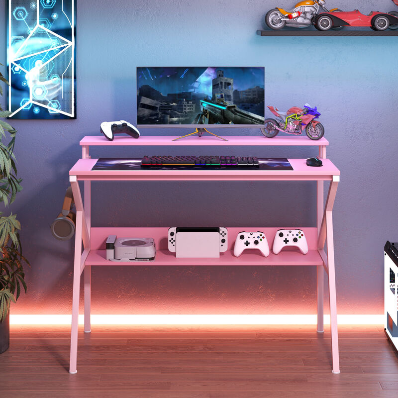Small Space Computer Desk with Monitor Stand and Storage Shelf for Work and Study image number 5