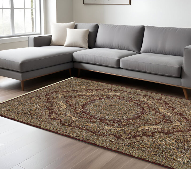 HomeRoots Medallion Area Rug With Fringe