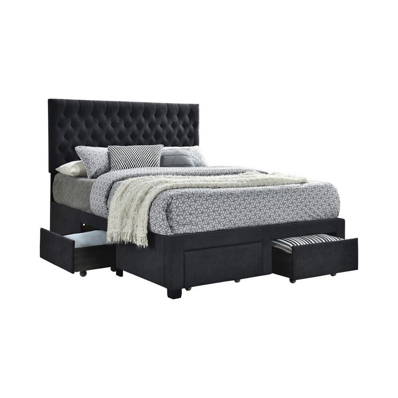 King Bedroom Set, Black Wood, 3 Piece Set with 2 Nightstands image number 2