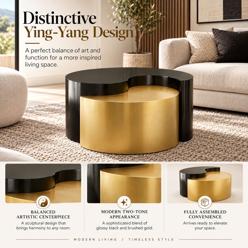 Zenavique Gold & Silver Yin-Yang Coffee Table image number 3