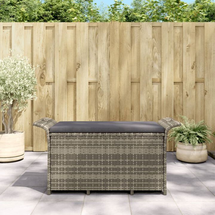 vidaXL Stylish Patio Bench with Cushion - Gray Poly Rattan, 45.7"x18.1"x22.4" - Ample Storage, Comfortable Seating, Weather-Resistant, Durable Material