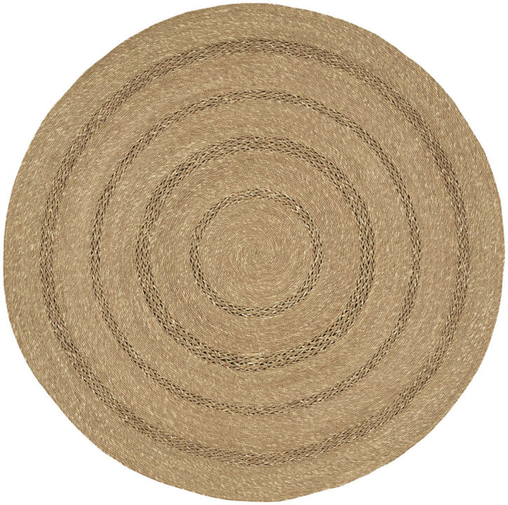 HomeRoots 3' Natural And Brown Round Handmade Indoor Outdoor Area Rug