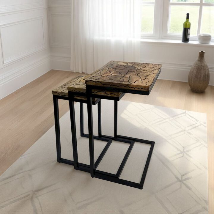 Carolina Chair & Table Electra 3 Piece Nesting Table Set - Electrified Wood - Black Iron