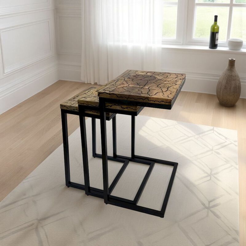 Carolina Chair & Table Electra 3 Piece Nesting Table Set - Electrified Wood - Black Iron