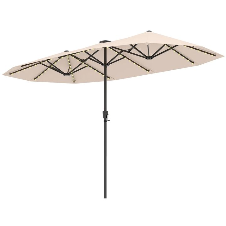 Outdoor Shade 13 FT Large Patio Umbrella with LED Solar Lights and Crank Handle