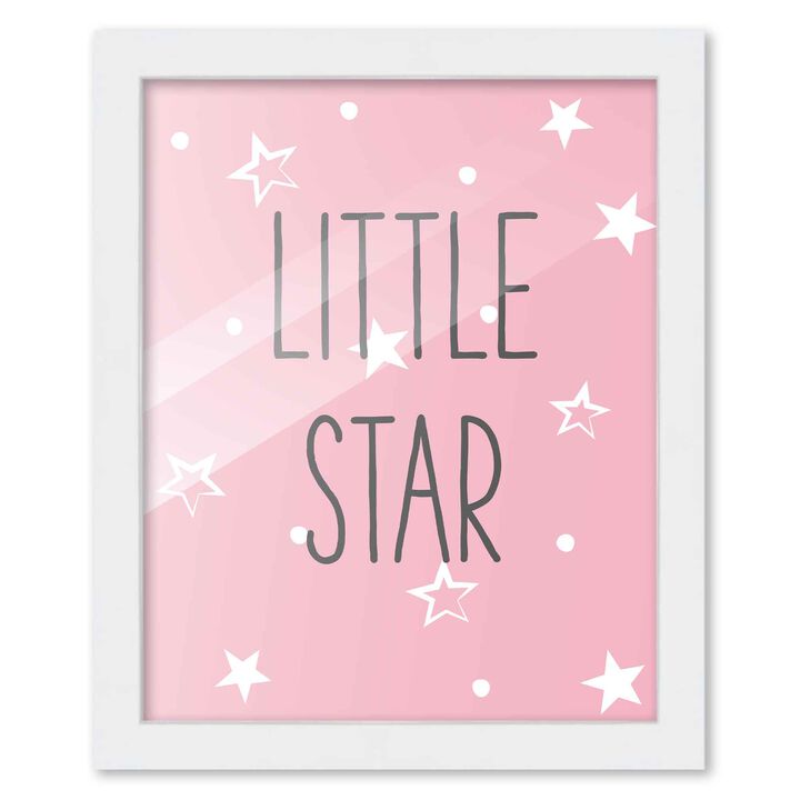 8x10 Framed Nursery Wall Adventure Girl Little Star Poster in White Wood Frame For Kid Bedroom or Playroom
