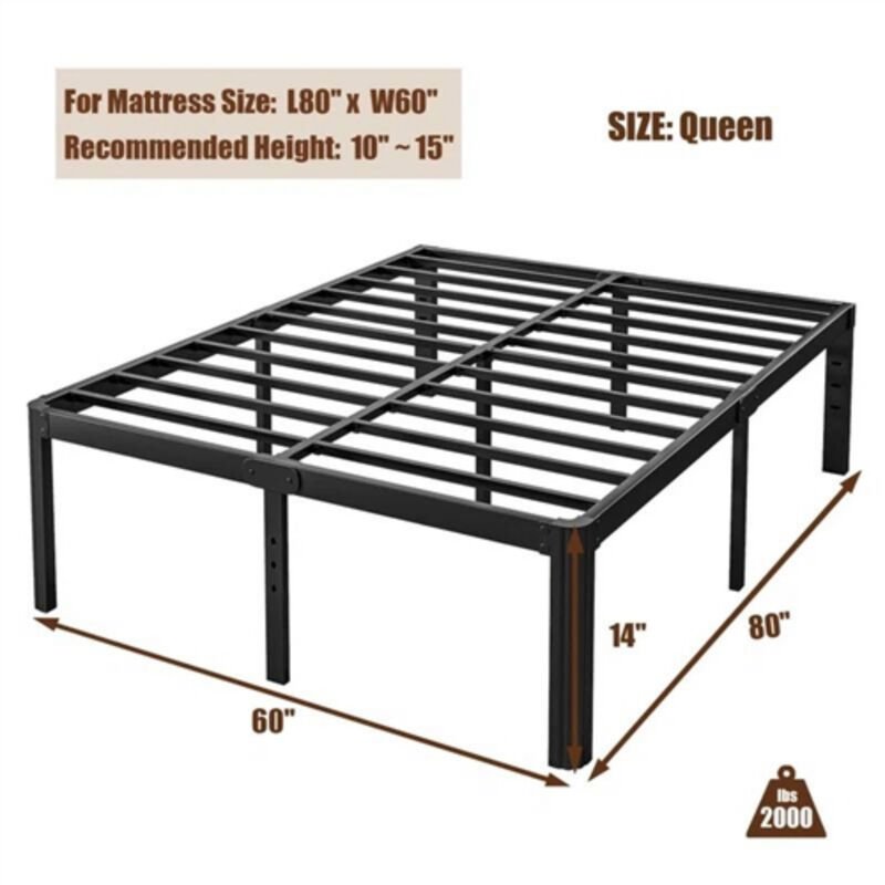 Heavy Duty Metal Bed Frame with Round Edge Legs and Headboard Compatible Design
