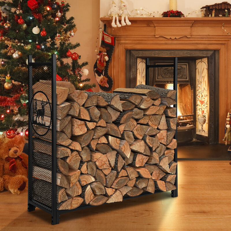 4-Foot Firewood Rack Stand with Mesh Sides for Outdoor Storage and Organization image number 1