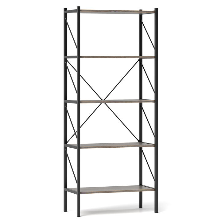 5-Tier Storage Bookshelf with Open Shelves and Heavy-Duty Steel Frame