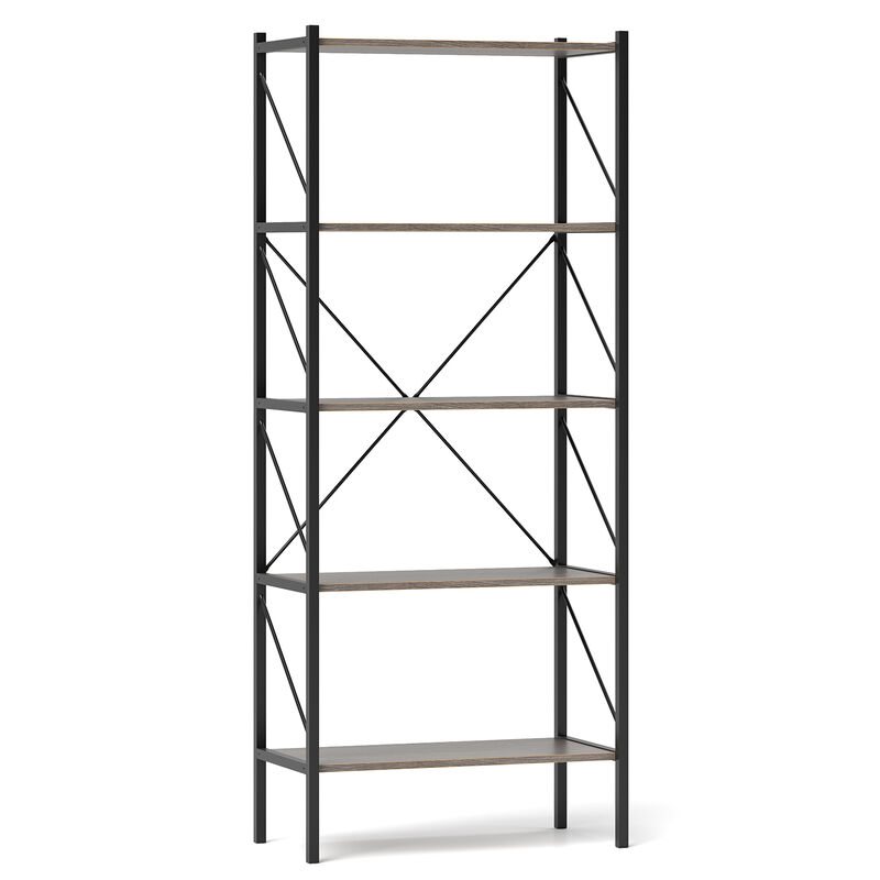 5-Tier Storage Bookshelf with Open Shelves and Heavy-Duty Steel Frame
