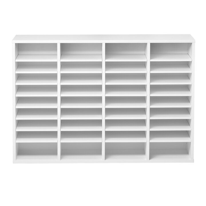 Wooden Literature Organizer with Adjustable Shelves, 36 Slot Mailbox for Office & Classroom