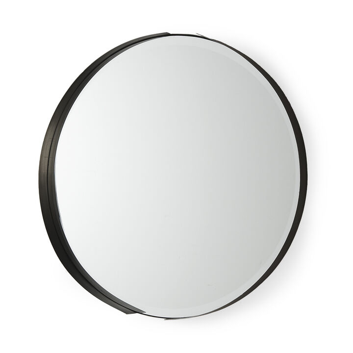 HomeRoots 24" Black Metal Round Framed Accent Mirror