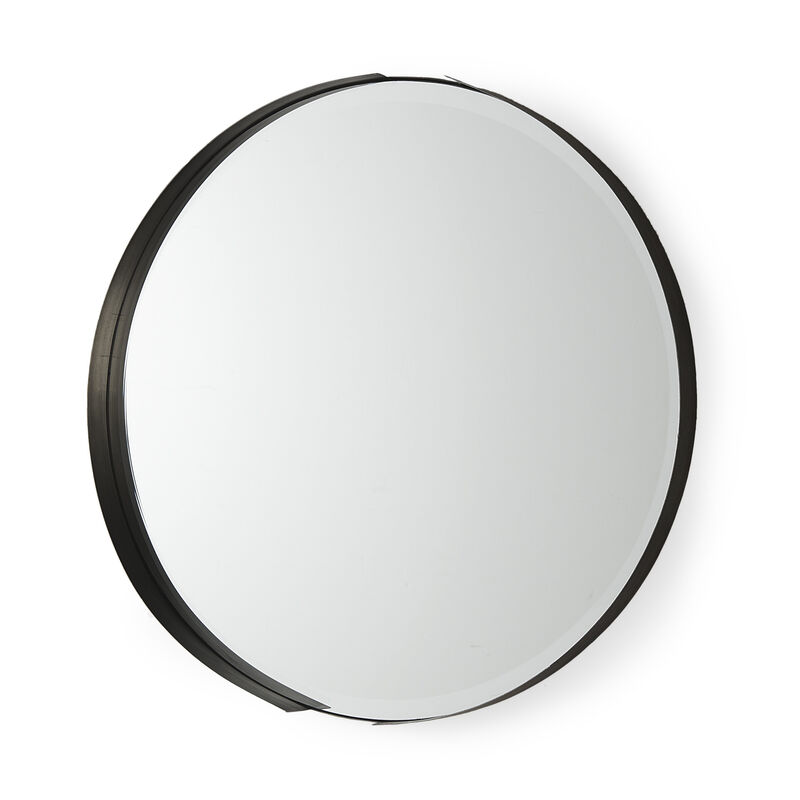 HomeRoots 24" Black Metal Round Framed Accent Mirror image number 0