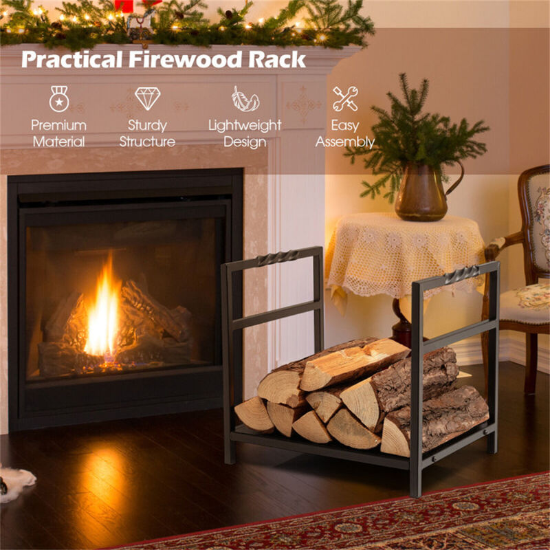 Firewood Log Rack with Unique Handle and Raised Feet-Black image number 6