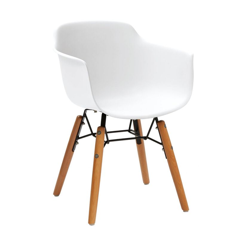 Benjara Lyna 16 Inch Kids Side Chair with Solid Back, Arms, Angled Wood Base, White, Brown and Black image number 0