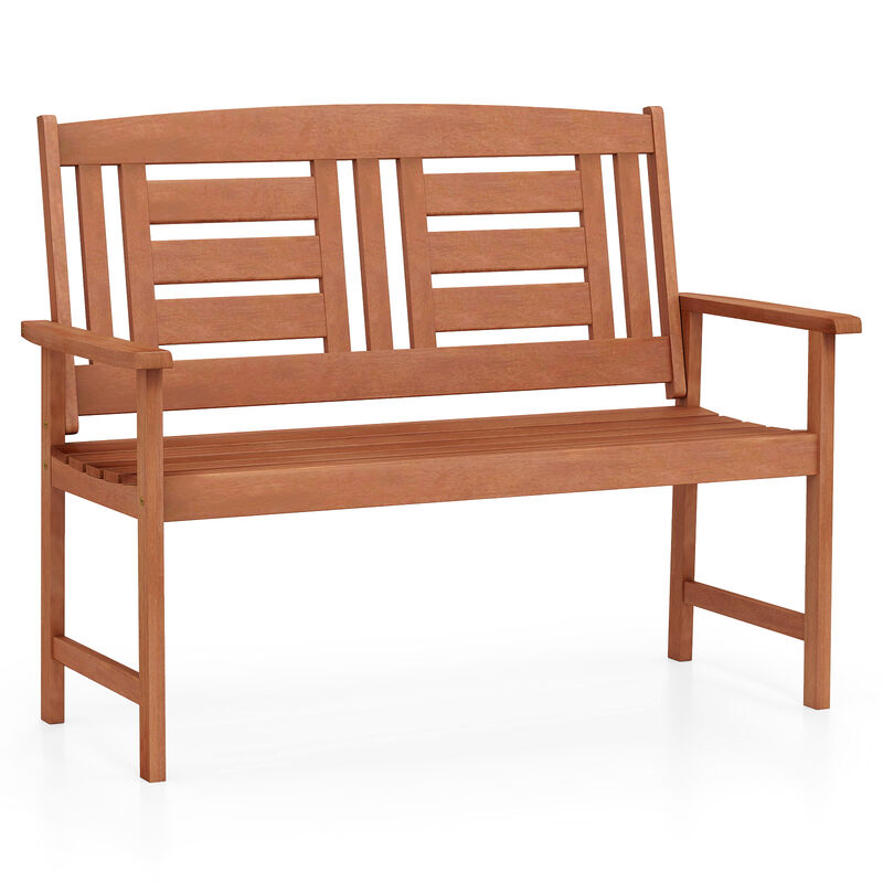 2-Person Outdoor Wooden Bench &ndash; Loveseat with Inclined Backrest & Open-Slat Seat