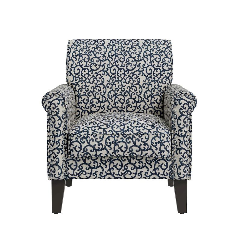HL Home Furnishings Jean Rolled Armchairs with Nailheads in Black Curly Vine