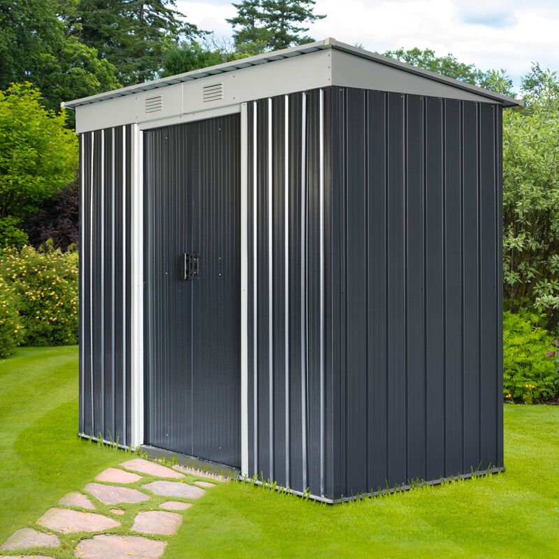 Outsunny 6' x 4' Metal Lean to Garden Shed, Outdoor Storage Shed, Garden Tool House with Double Sliding Doors, 2 Air Vents for Backyard, Patio, Lawn, Gray