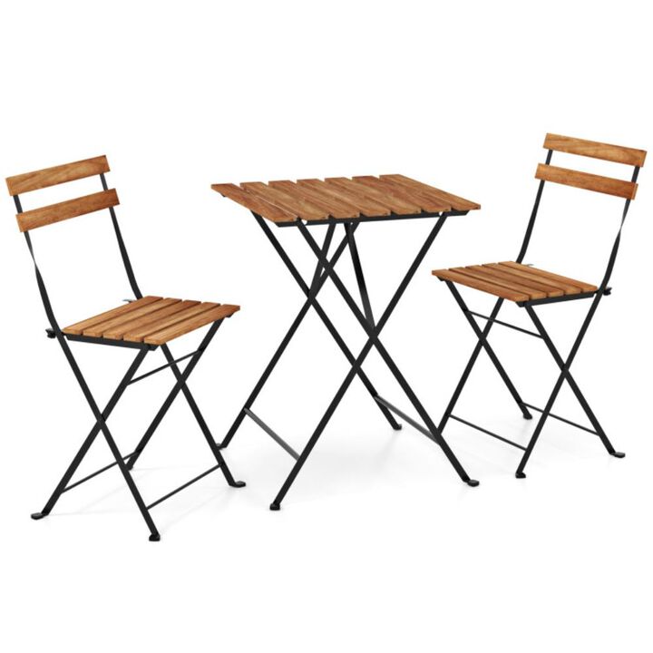Hivvago 3 Piece Patio Acacia Wood Bistro Set with Slatted Seat and Tabletop