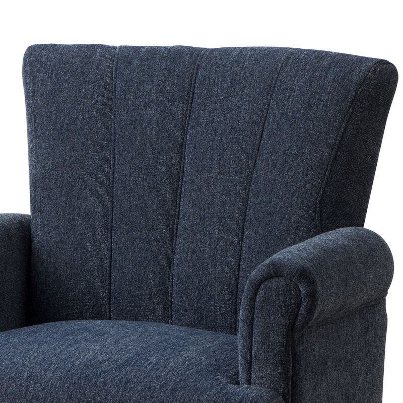 Accent Chair with Fabric Upholstery and Channel Tufting, Navy Blue-Benzara