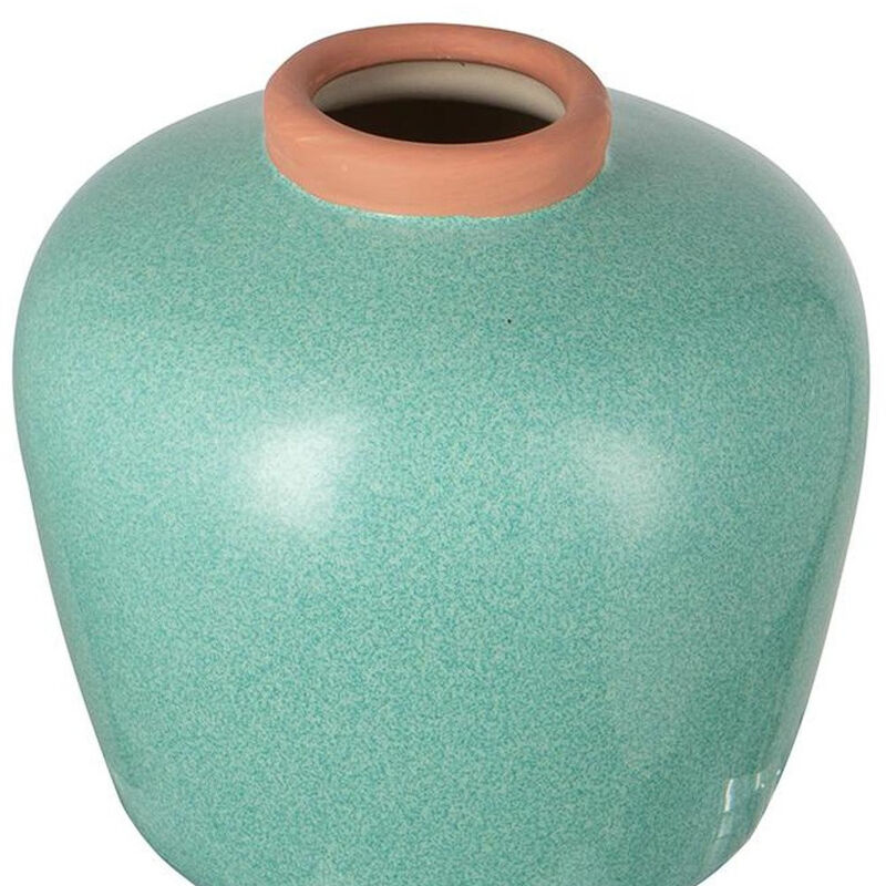 HomeRoots 8" Blue And Brown Mottled Ceramic Round Table Vase image number 2