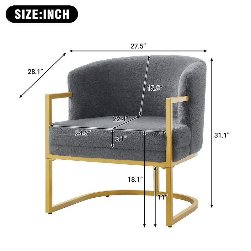 Merax Faux Rabbit Fur Accent Chair with Golden Metal Frame image number 4