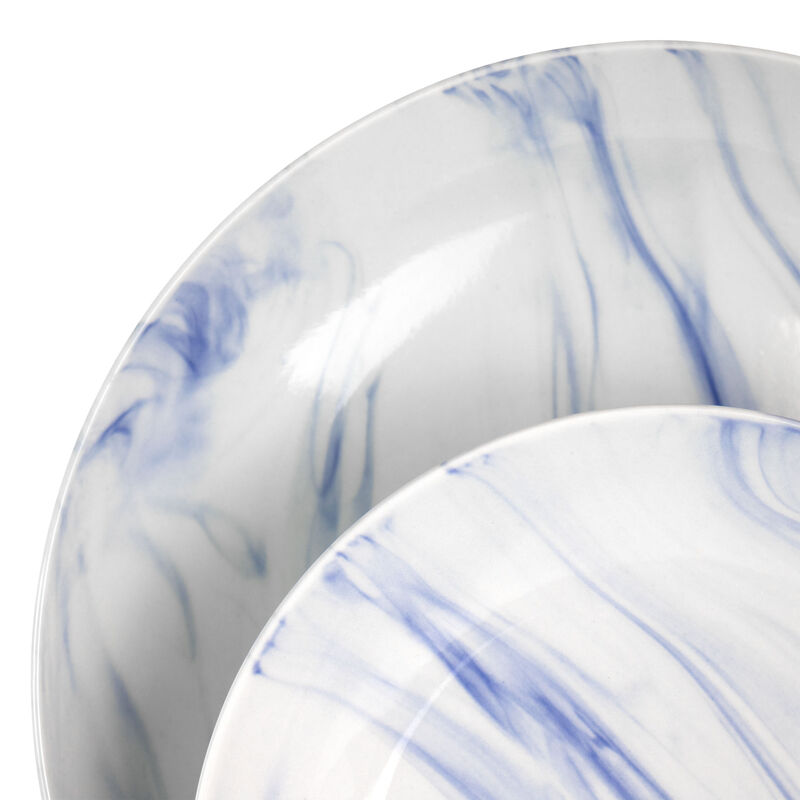Elama Fine Marble 16 Piece Stoneware Dinnerware Set in Blue and White