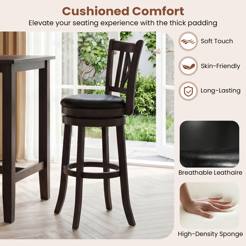 Set of 4 Swivel Bar Chairs with Hollow Back Design and Footrest image number 3