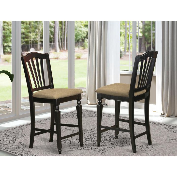 East West Furniture Chelsea  Stools  with  upholstered  seat,  24  seat  height  in  Black  Finish,  Set  of  2