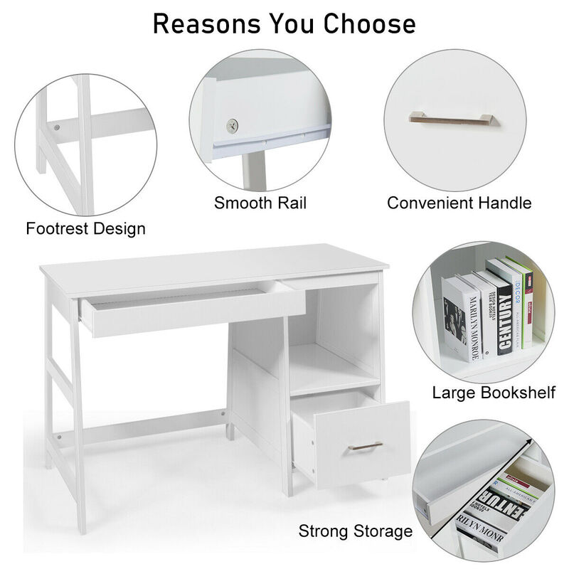 47.5 Inch Modern Home Computer Desk with 2 Storage Drawers image number 3