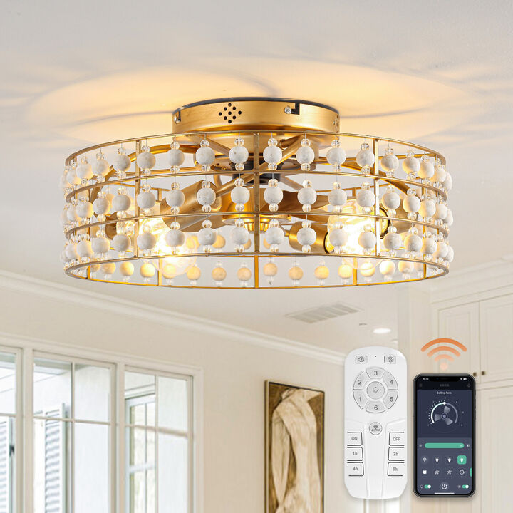 18.3 in. APP Control Gold Caged Ceiling Fan with Light and Remote