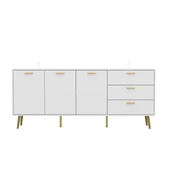 FUFU&GAGA Modern Sideboard Buffet Cabinet with 3 Drawers and 3 Doors, (70.9" W x 15.7" D x 30" H),White