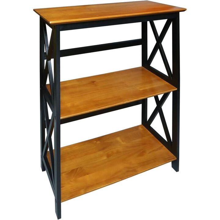 Shelf Bookcase Antique Walnut Black - Three-Shelf X Design