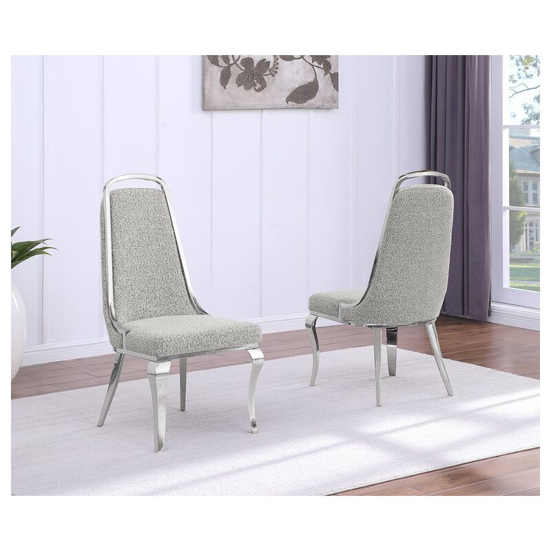 Best Quality Furniture Rich Gray Boucle Side Chairs With Silver Base (Set Of 2)