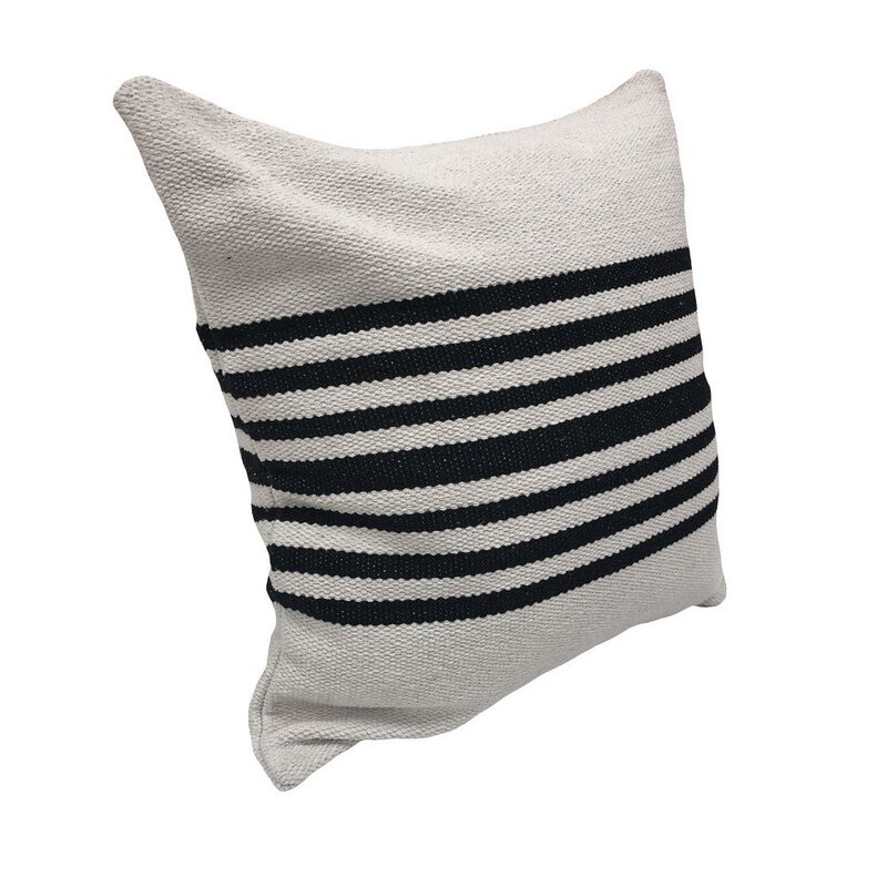HomeRoots Set of Two Black and White Striped Cotton Throw Pillows image number 2