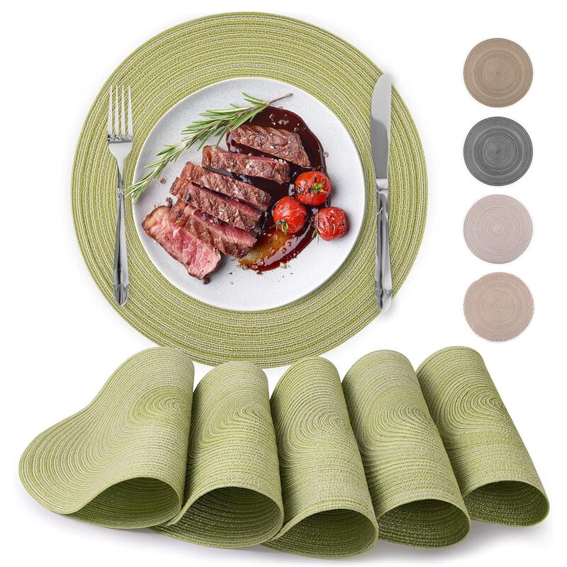 Braided Round Place Mats & Anti-skid Placemat (Set of 6)