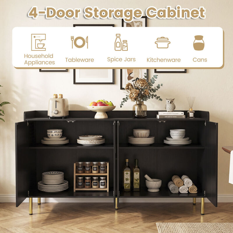 Modern 55 Inch Credenza Buffet Cabinet with 4 Doors Metal Legs Storage image number 3