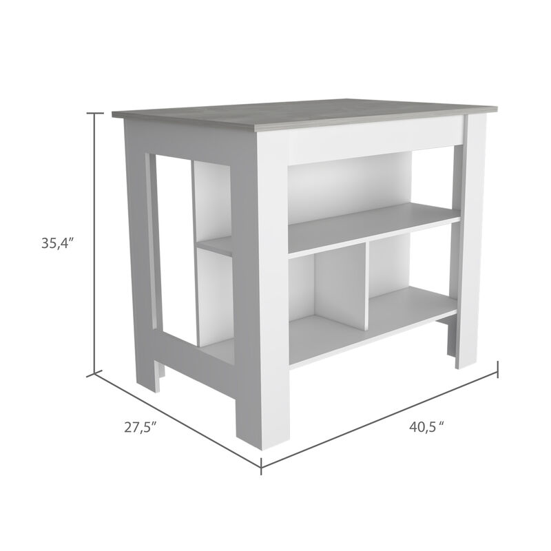 Streamdale Cala Kitchen Island, Four Legs, Three Shelves - White Ibiza Marble