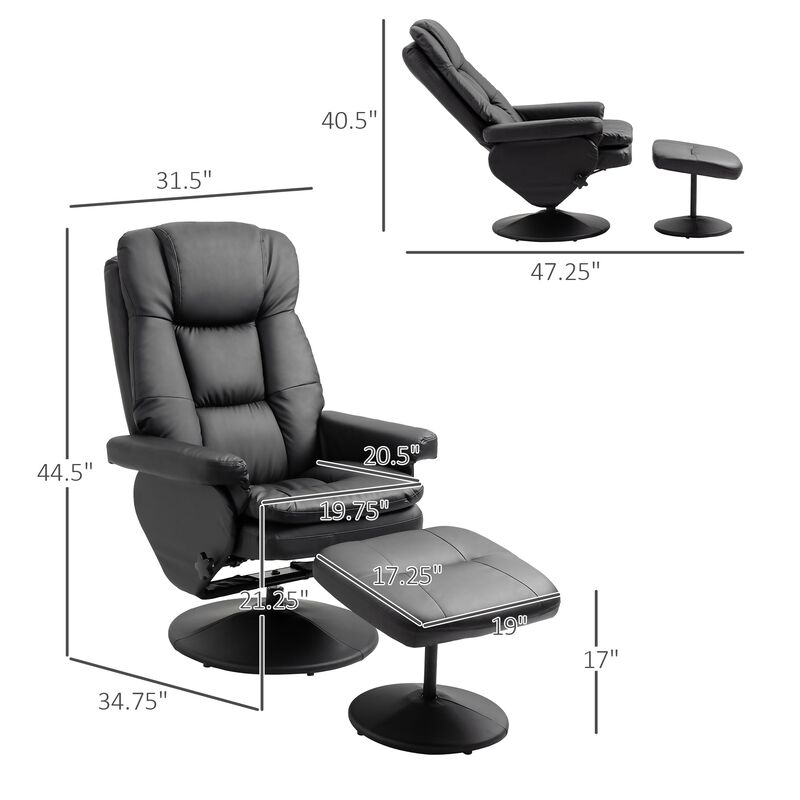 Black Relaxation Duo: PU Leather Recliner and Ottoman for Living Room
