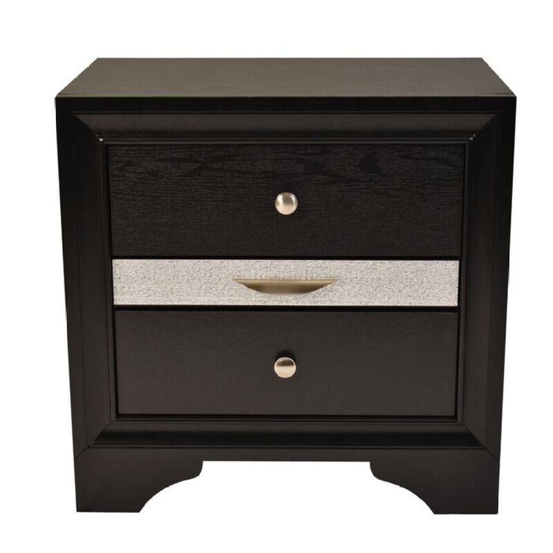 Streamdale Traditional Matrix 2 Drawer Nightstand In Black Color Made With Wood