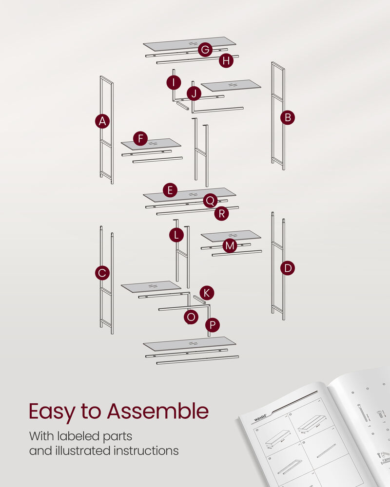 6-Tier Tall Bookshelf with Tempered Glass Shelves
