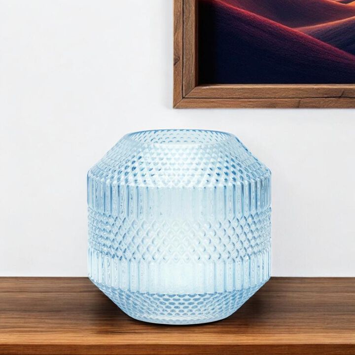 Hivvago 7 Inch Pale Blue Geometric Cylinder Glass Table Vase