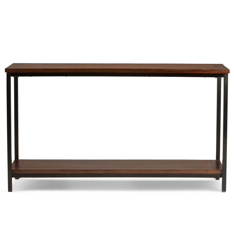 Skyler SOLID MANGO WOOD and Metal 54 inch Wide Industrial Console Sofa Table in Dark Cognac Brown