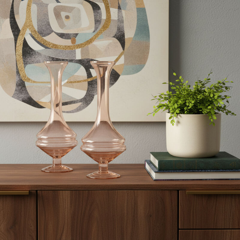 HomeRoots Set of Two 9" Pink Glass Trumpet Table Vases image number 1
