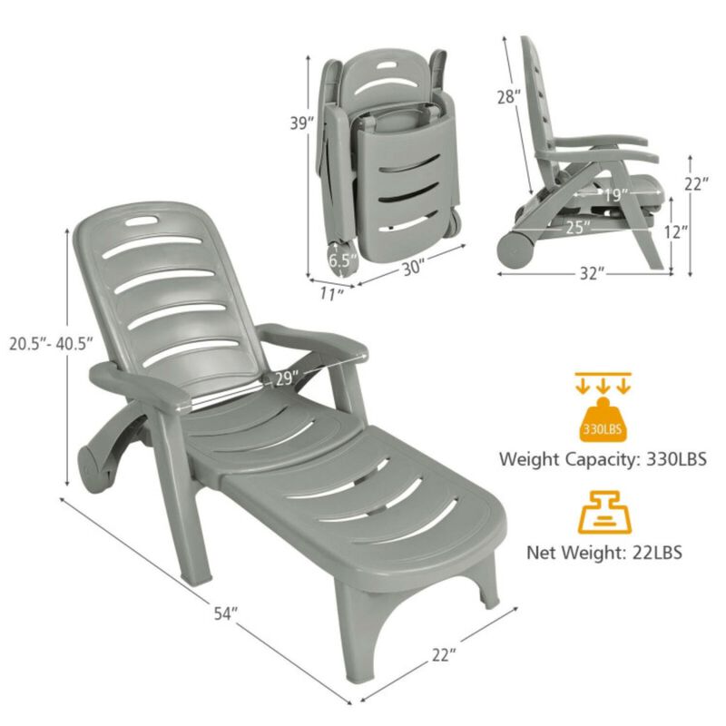 Hivvago 5 Position Adjustable Folding Lounger Chaise Chair on Wheels